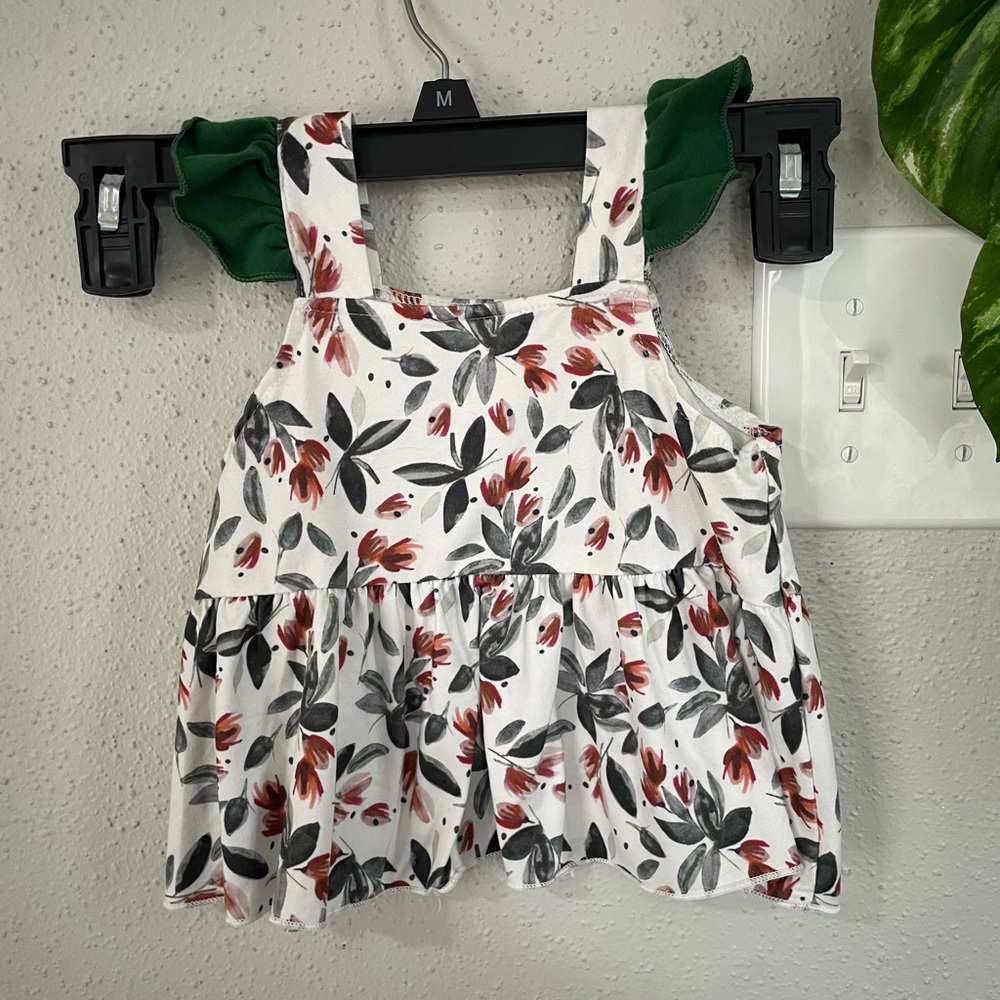 Colorful Floral Sleeveless Baby Top with Ruffle Details 18-24M Summer